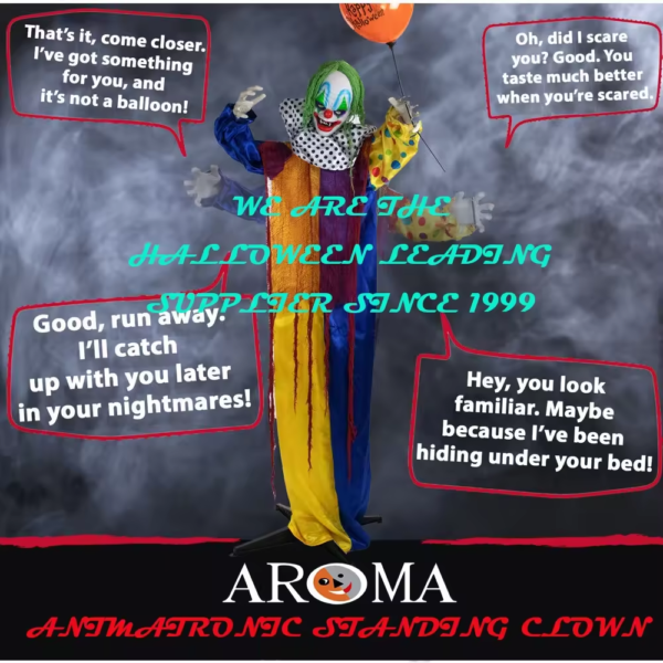 Creepy clown animatronics with balloon