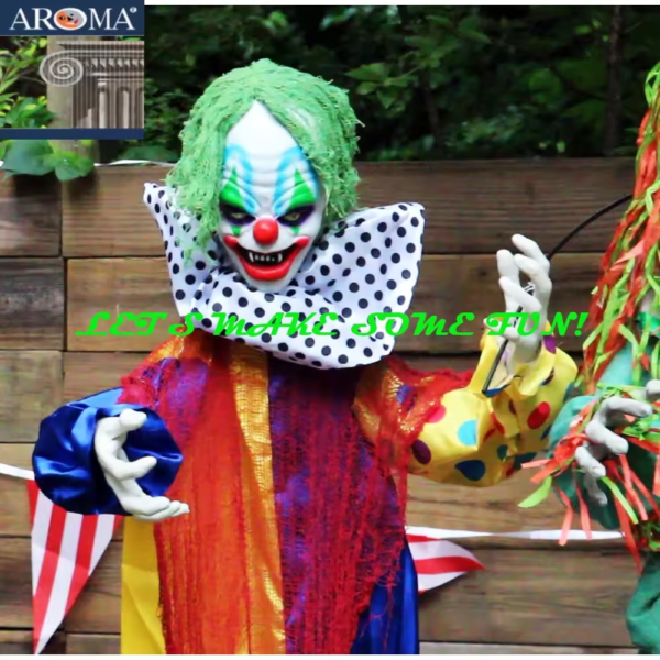 Creepy clown animatronics with balloon