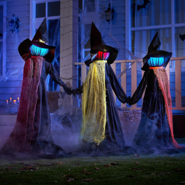 life size lighted witch trio halloween decoration