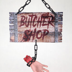 23.5" Butcher Shop Sign w Hand Halloween Decoration