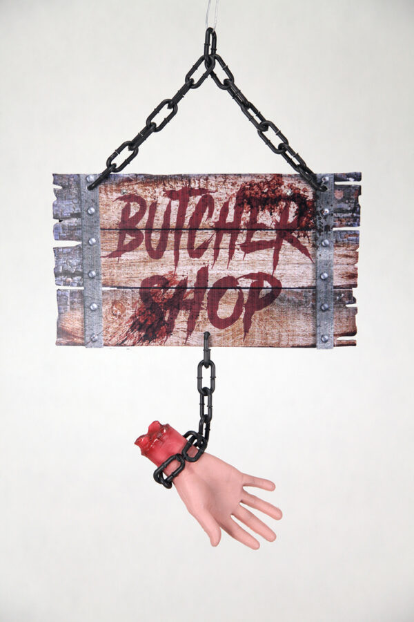 23.5" Butcher Shop Sign w Hand Halloween Decoration